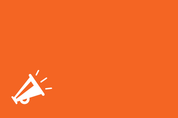 A graphic of a megaphone on a plain orange background